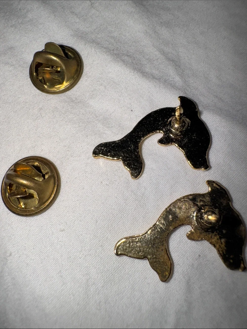 Set o/2 Gold tone Dolphin Tie Tack/ Lapel Pins - Vintage-Style Pair